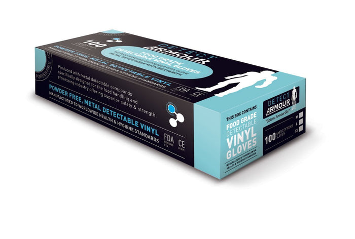 Vinyl Metal Detectable Disposable Gloves, Box of 100