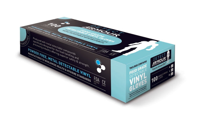 Vinyl Metal Detectable Disposable Gloves, Box of 100