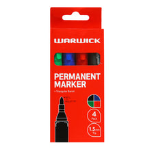 Warwick Permanent Marker, Bullet Tip, Assorted Colours, Pack of 4 CX11586563