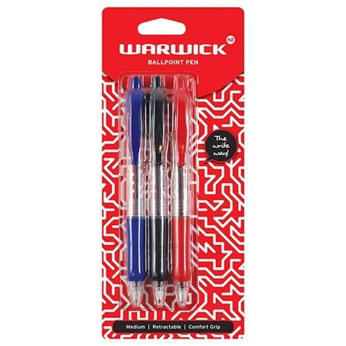 Warwick Retractable Ballpoint Pen 3's Assorted Colours CX117383