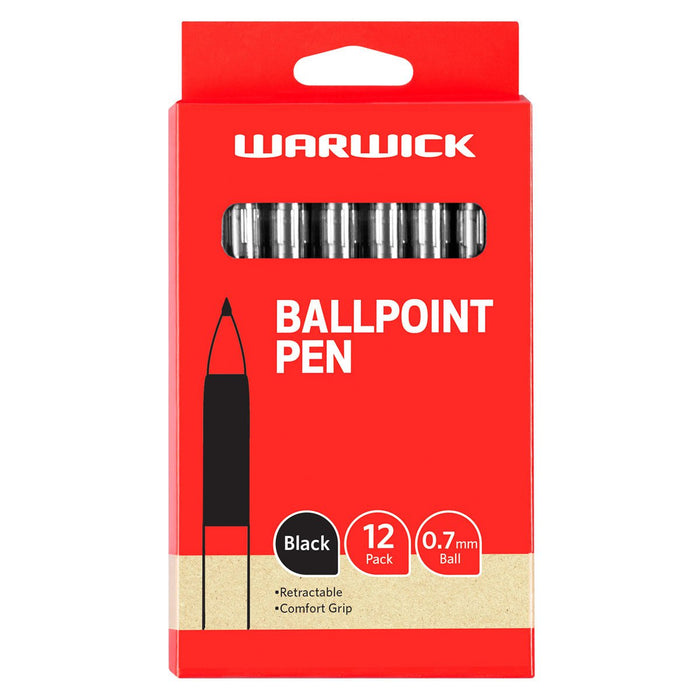Warwick Retractable Ballpoint Pen - Black x 12 CX117359
