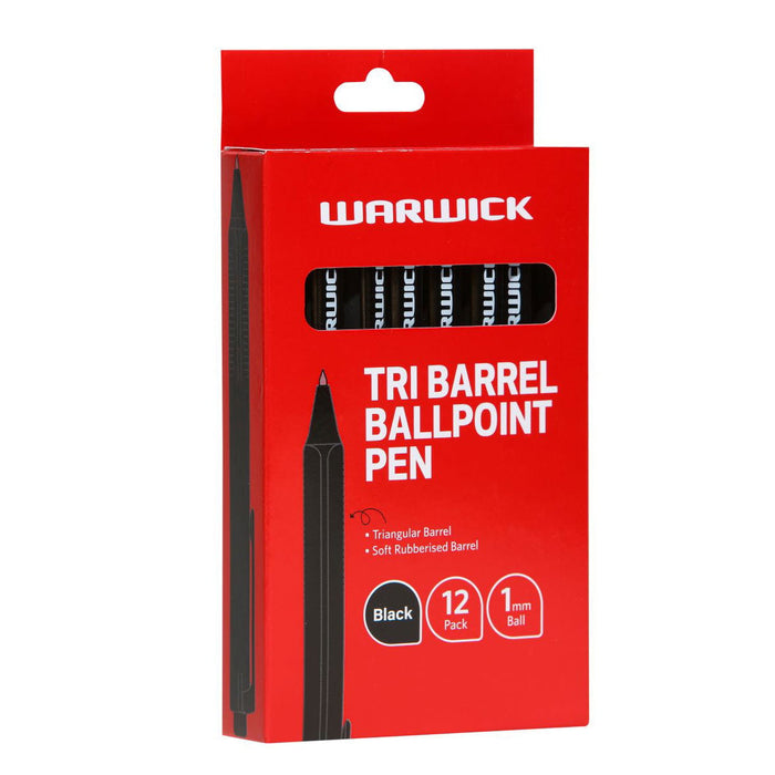 Warwick Tri Barrel Ballpoint Pen, 1.0mm Medium, Black, Pack of 12 CX12442119