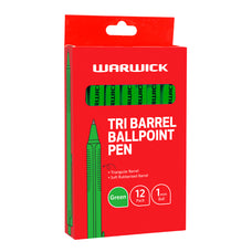 Warwick Triangular Barrel Ballpoint Pen, Medium 1.0mm, Green, Pack of 12 CX12025832