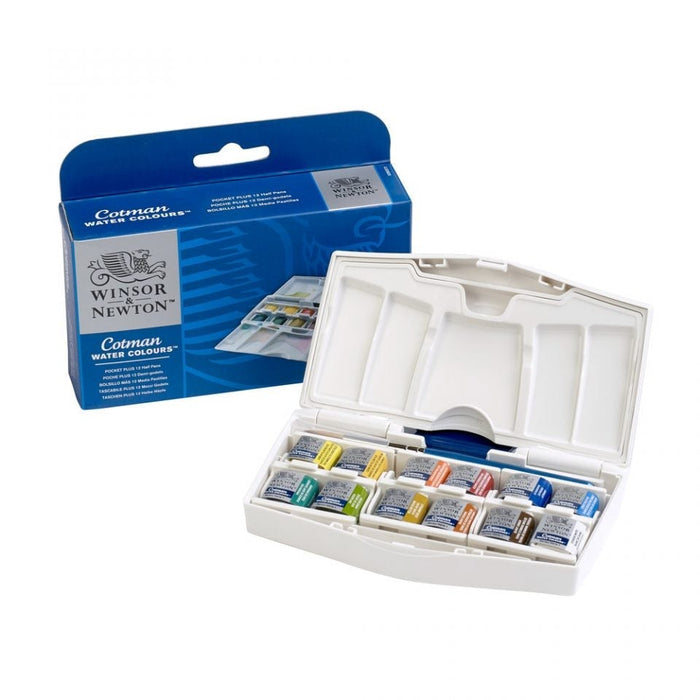 Winsor & Newton Cotman Watercolour Pocket Plus Set, 12 Half Pans JA0301801