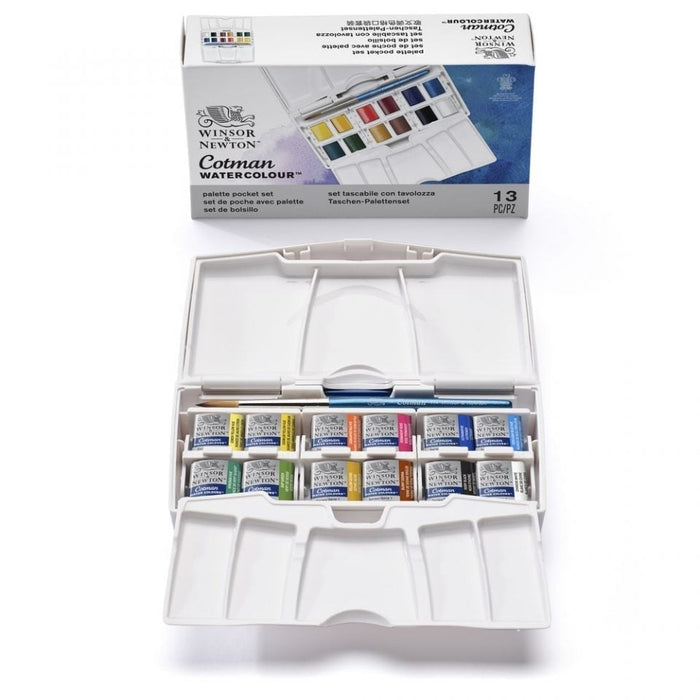Winsor & Newton Cotman Watercolour Pocket Plus Set, 12 Half Pans JA0301801