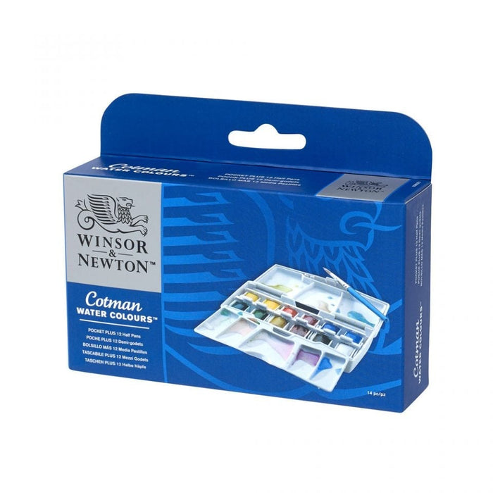 Winsor & Newton Cotman Watercolour Pocket Plus Set, 12 Half Pans JA0301801