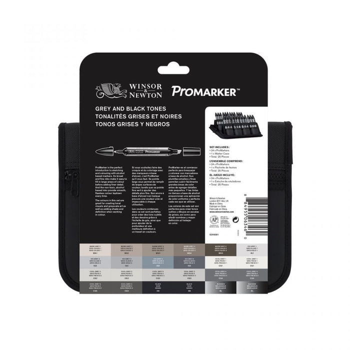 Winsor & Newton Promarker  Black & Grey Wallet 24 Set, Includes Canvas Bag JA0023280