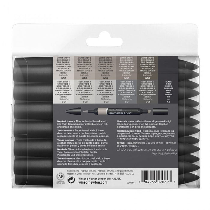 Winsor & Newton Promarker Brush Greys 12 Set JA0416440