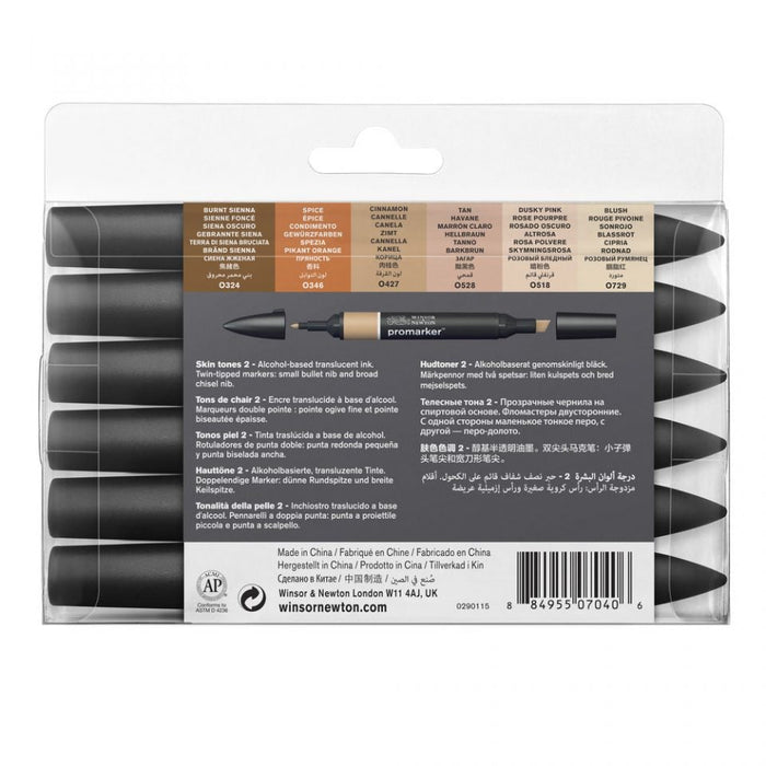 Winsor & Newton Promarker Skin Tones No. 2 6 Set, Paint Markers JA0023300