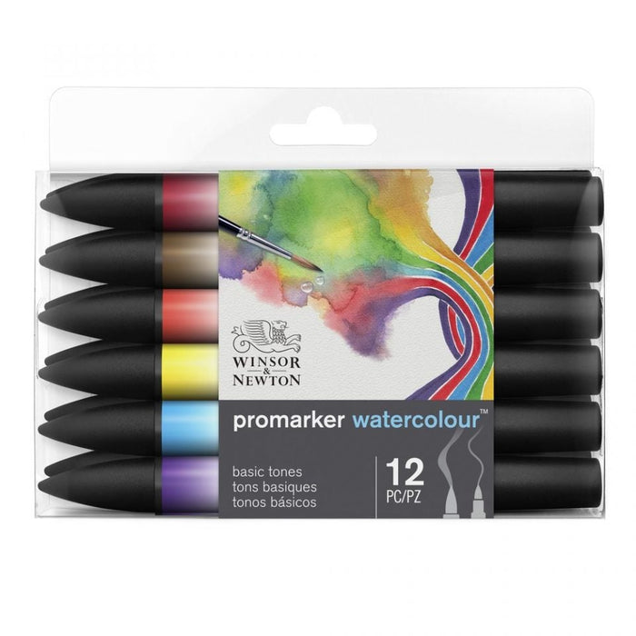 Winsor & Newton Promarker Watercolour 12 Basic Tones Set, Paint Markers JA0071900