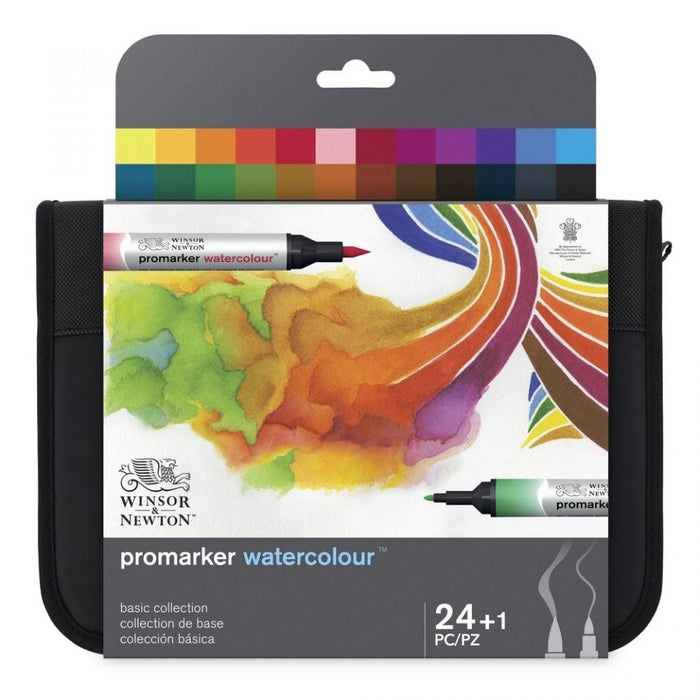 Winsor & Newton Promarker Watercolour 24 Basic Collection Set, Paint Markers, With Canvas Bag JA0084210