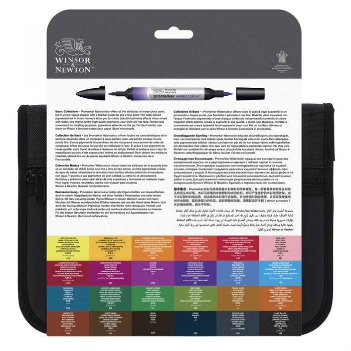 Winsor & Newton Promarker Watercolour 24 Basic Collection Set, Paint Markers, With Canvas Bag JA0084210