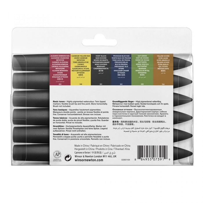 Winsor & Newton Promarker Watercolour 6 Basic Tones Set, Paint Markers JA0067610