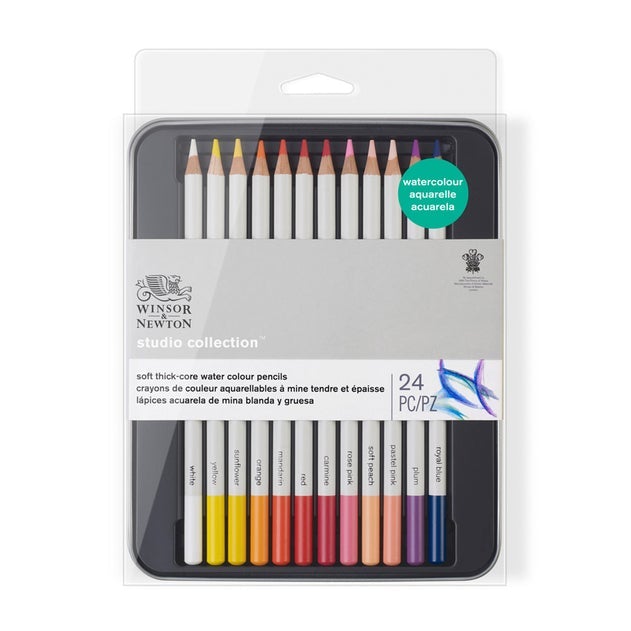 Winsor & Newton Watercolour Pencils, Tin of 24, Studio Collection, Assorted Colours JA0023470